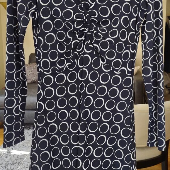 INC Front Knot A-Line Dress Polka Dot Circles Office Chic Feminine Size Small - Picture 2 of 7